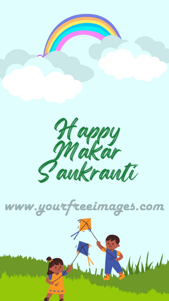 Happy Makar sankranti wishes with children flying kites