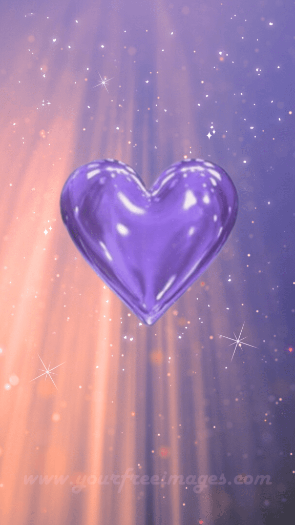 Shinning and Glittery 3d Purple heart with a shiny and sparkling purple pink aesthetic background