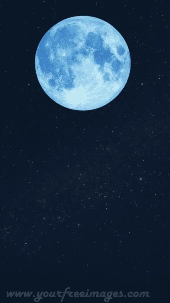 A rare blue-hued moon shining brightly against a midnight blue sky.