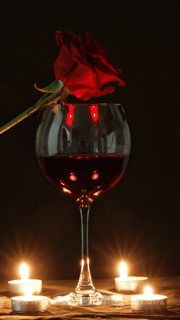 Aesthetic arrangement of red wine glasses on a black background